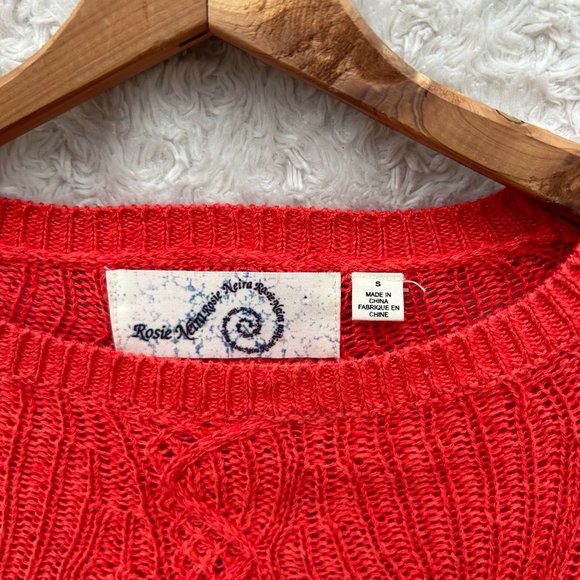 Rosie Neira Anthropologie Sweater Womens Small Red Orange Open Knit Pullover - Picture 2 of 6